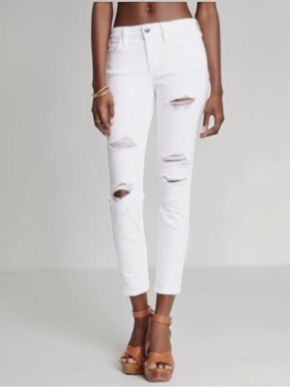 Joes Jeans Janel White Mid Rise Straight Leg Distressed Jeans Size 29
